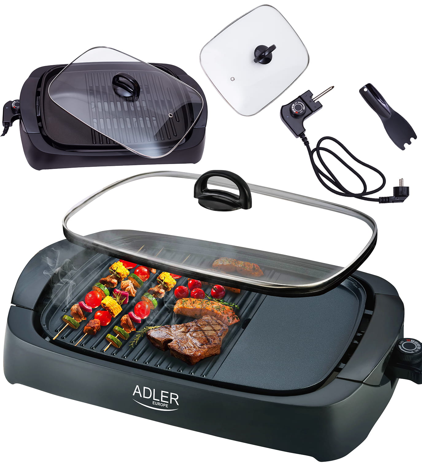 Grill elektryczny 3000W z płaską i karbowaną płytą AD 6610